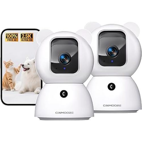 2.5K Indoor Camera 2pack, Non-Subscription AI Person/Pet/Cry Detection, 4MP Pet/Dog/Cat/Baby Camera w/Phone App, Pan Tilt WiFi Cameras for Home Security, Night Vision, Full Duplex Audio