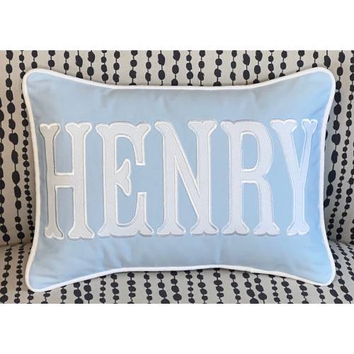 Custom Light Blue White Nursery Lumbar Pillow with Name or Monogram
