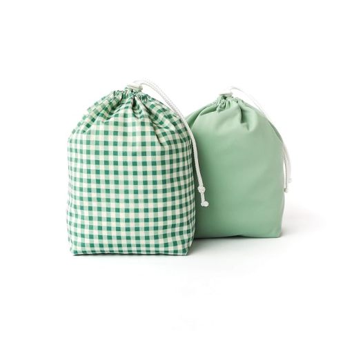 Esembly Ditty Bag Duo, Wet Bags, Verdant Gingham + Willow 2-Pack | Reusable Waterproof Drawstring Wet Bags for Cloth Diapers, Swimsuits, Toiletries & Snacks, Includes 2 Bags