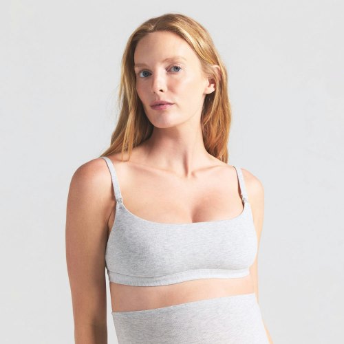 COTTON JERSEY MATERNITY NURSING SCOOP BRALETTE | LIGHT HEATHER GREY | SKIMS | XL