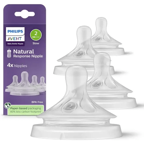 Philips Avent Natural Response Nipple, Slow Flow (Flow 2), 4-Pack, SCY962/44