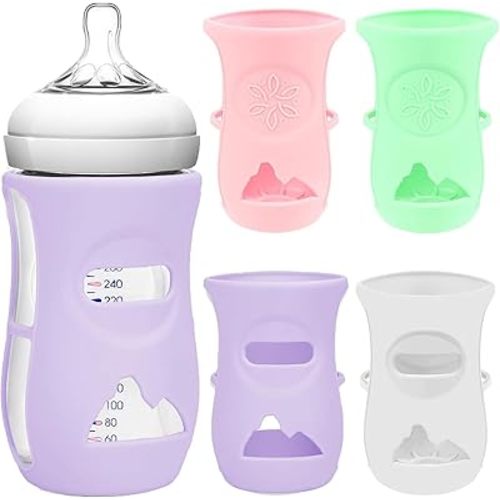Silicone Sleeves for Avent Natural Baby Bottles, Protective Glass Baby Bottles, Anti Breakage Baby Bottle Cover, Compatible with Philips Avent Glass Baby Bottle, Food-Grade Silicone, 4 Pack