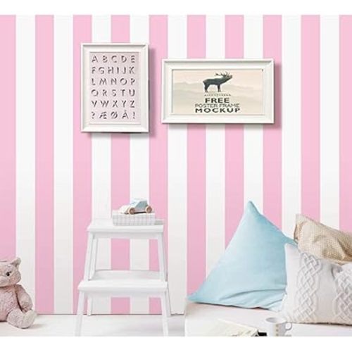 PoetryHome Self Adhesive Vinyl Pink and White Stripe Peel and Stick Wallpaper Shelf Liner for Walls Nursery Girls Bedroom Cabinets Dresser Drawer Furniture Decal Removable Waterproof 17.7x117 Inches