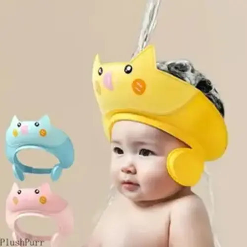 Adjustable Baby Shampoo Cap - Soft Cartoon Bath Visor with Waterproof Ear Covers, Eye Protection for Toddlers (DIY Bag Accessory) - TikTok Shop