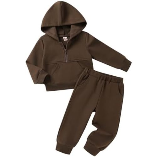 Happy Town Baby Clothes for Girls Boys Solid Color Half-Zip Sweatshirt and Sweatpants Outfits Set Fall Toddler Sweatsuit