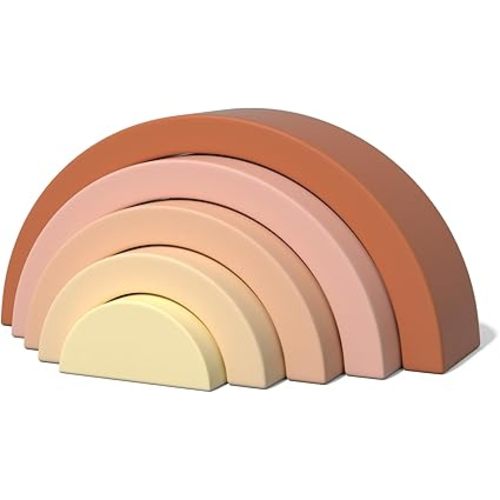Asweets Wooden Stackable Rainbow Toy, 5 PCS Wooden Building Blocks Set for Baby, Kids and Toddlers, Montessori Rainbow Nesting Puzzle, Enhance Hand-Eye Coordination, Cognitive Development, Pink