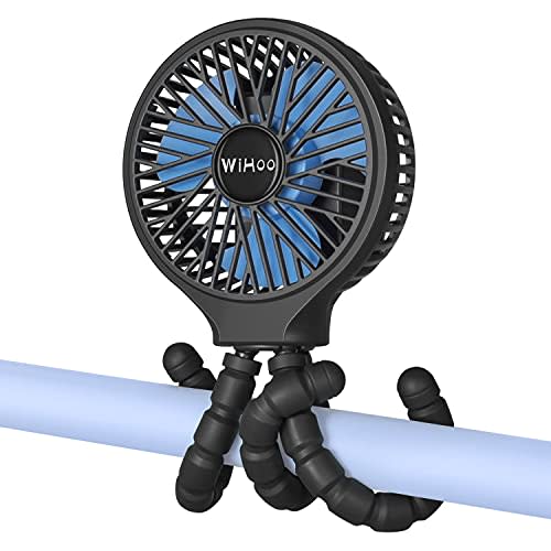 WiHoo Mini Handheld Stroller Fan,5200mAh Personal Portable Fan Car Seat Baby Fan with Flexible Tripod Fix on Stroller,USB or Battery Operated Desk Fan Adjustable 3 Speeds for Camping