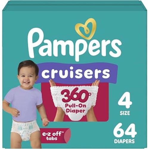 Pampers Diapers - Cruisers 360 - Size 4, 64 Count, up to 100% Leakproof Pull-On Diaper for Active Babies
