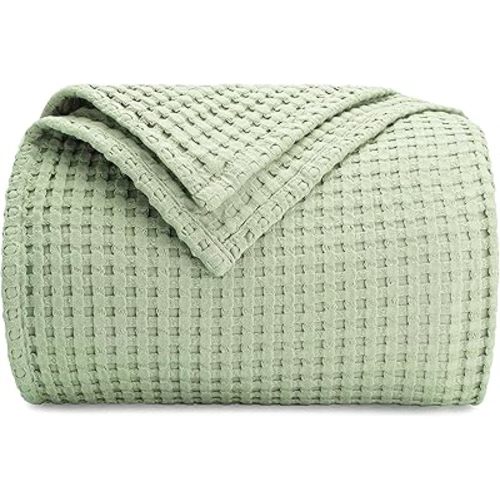 Comfy Cubs 100% Cotton Waffle Weave Throw Blanket Breathable Skin-Friendly Soft Lightweight Blankets - Perfect Warm Textured Blanket Layer - Size for Couch Bed & Sofa (Sage, 50" X 60")