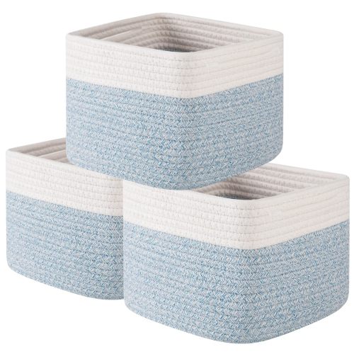 Amazon.com: OIAHOMY 3 PACK Cube Storage Bins Storage Baskets Shelf Bins Blue&White | Storage Cubes Cotton Rope Woven Baskets for Organizing Basket for Gifts Storage Baskets for Shelves Cute Baskets