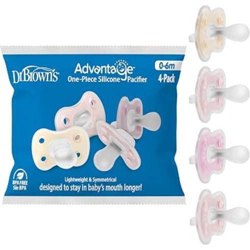 Dr. Brown's Advantage One-Piece Pacifier 0-6m, Ecru/Light-Pink/Pink, 4-Pack