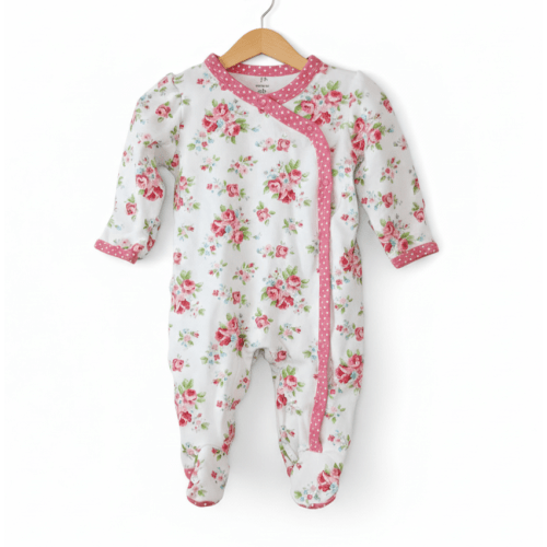 VTG Y2K Baby Romper Infant One Piece Newborn Pink White Floral Mittens Carters