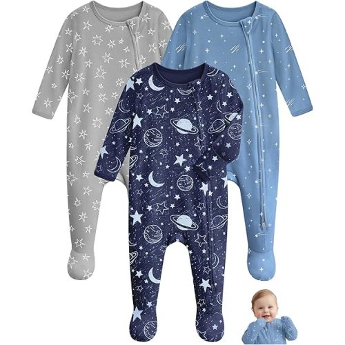 Baby Pajamas 100% Cotton Baby Sleepers for Newborn 0-3 3-6 6-9 Months 3Pcs Footie Pajamas Baby Boys Girls Clothes