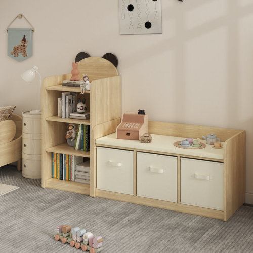 FKWin Modular Wood Kids Bookcase With Reading Nook - Storage Organizer With Bear Design For Nursery, Bedroom, Playroom | Wayfair