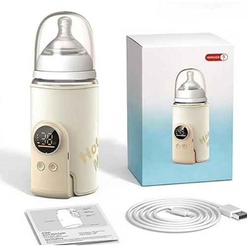 Portable Bottle Warmer for Travel, Cordless Baby Bottle Warmer with Real-Time Display, 6 Temp Settings, Fits Most Baby Bottles, Waterless Heating for Breastmilk and Formula, 6000mAh