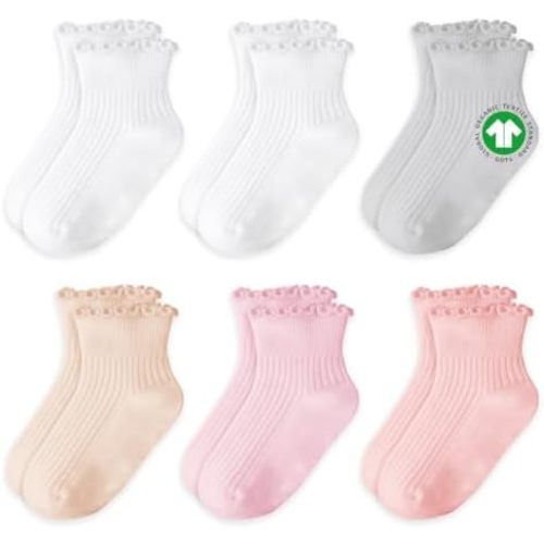 Organic Cotton Toddler Ruffle Socks for Girls Baby 6M-5T 3/6 Pack