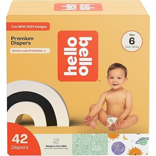 Hello Bello Premium Diapers Size 6, Celestial Cuties & Daring Doodlers Designs, 42ct Club Box