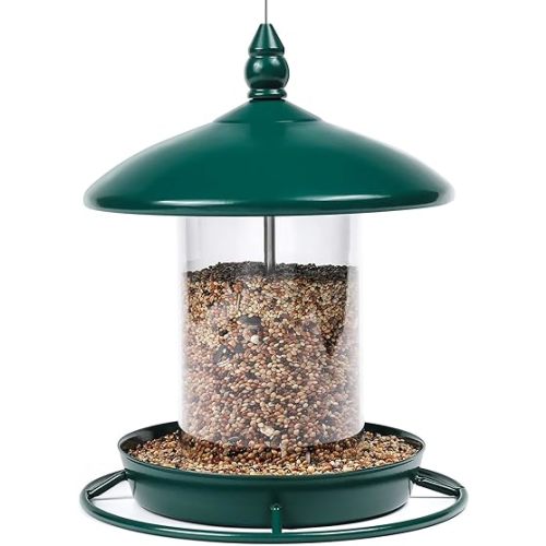 Metal Roof Bird Feeder for Outdoors - 360° Feeding Perch. Green