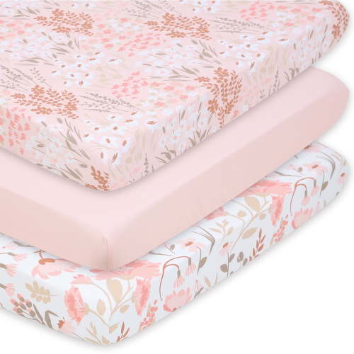 The Peanutshell Fitted Crib Sheets, Soft and Breathable Playard Sheets, Whimsical Floral, 3 Pack