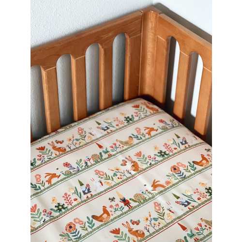 Folk Garden Fitted Crib sheet in neutral- 100% cotton handmade fitted standard crib sheet