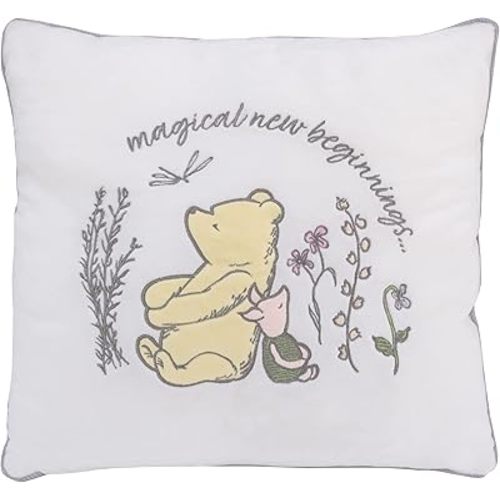 Disney Classic Pooh Naturally Friends Ivory and Taupe Magical New Beginnings Appliqued Decorative Pillow