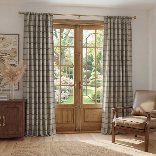 Ebern Designs 100% Blackout Curtains for Bedroom, Rod Pocket & Back Tab Brighton Windowpane Pattern Window Treatments for Living Room, 2 Panels & Reviews | Wayfair