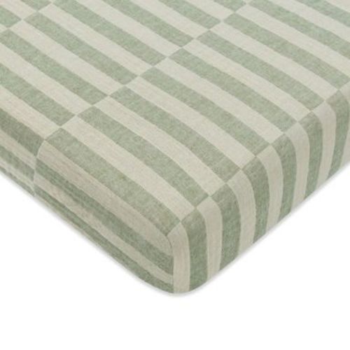 Babyletto Mini Crib Sheet in GOTS Certified Organic Muslin Cotton - Moss Stripe