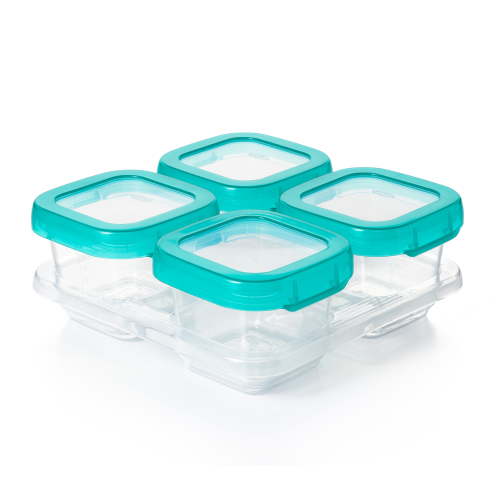 OXO Tot Baby Blocks Food Storage Containers, 6 oz, Teal, 4-pack, for Infants Ages 0-12 Months