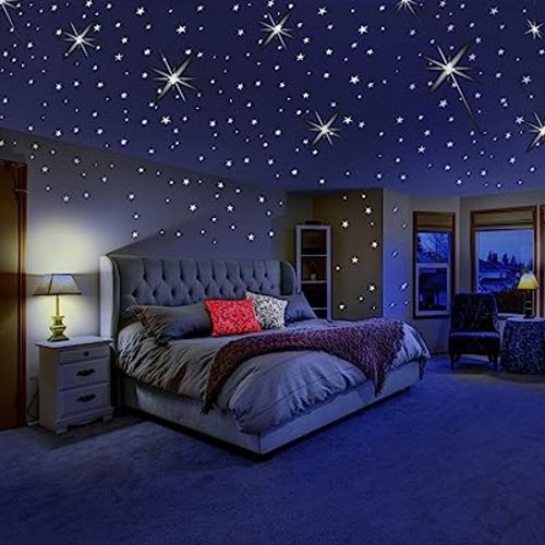 Glow in The Dark Stars for Ceiling or Wall Stickers - Glowing Wall Decals Stickers Room Decor Kit - Galaxy Glow Star Set and Solar System Decal for Kids Bedroom Decoration