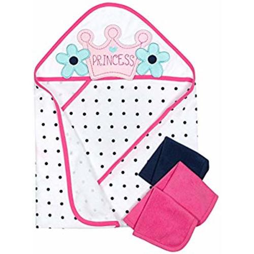 Gerber 4-Piece Hooded"26 x 30" Towel and 9"x 9" Washcloth Set, Princess