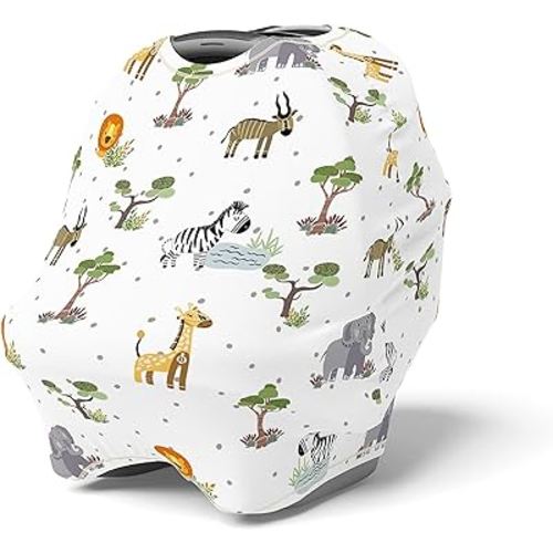 Stretchy Multi Use Cover Safari Animals Car Seat Canopy Nursing Breastfeeding Cover Up Shopping Grocery Cart High Chair Covering Baby Girl or Boy Nursery Decor African Jungle Zebra Lion Giraffe