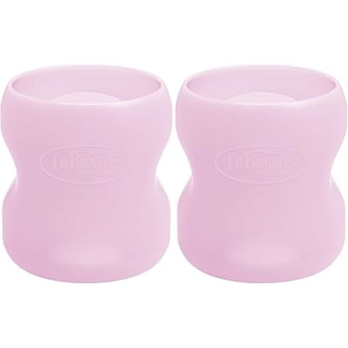 Dr. Brown's Options+ Wide-Neck Glass Bottle Sleeve, 100% Silicone, Pink, BPA-Free, 5 oz, 2-Pack