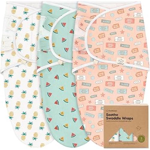 KeaBabies 3-Pack Organic Baby Swaddle Sleep Sacks - Swaddles for Newborns, Infant 0-3 Months, Baby Girls, Boys, Soft & Snug Newborn Sleep Sack, Nursery Swaddling Blankets (Beach Day)