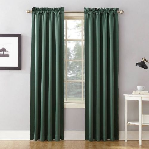 54"x84" Sun Zero Room Darkening Seymour Rod Pocket Curtain Panel Dark Green: Noise Reduction, Energy Efficient