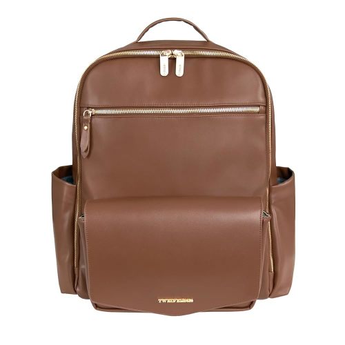 TWELVElittle Peek A Boo Backpack Diaper bag with Stroller Clips, Wipes Pouch and Changing Pad, in Vegan Leather (Toffee, One Size)