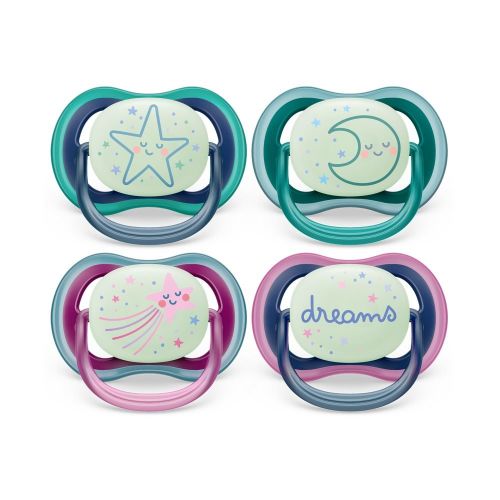 Avent Ultra Air Soft Soother Nightime Glow 2 Pack 6-18 Months Assorted