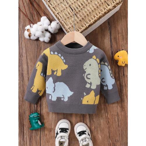 SHEIN Baby Boys Cartoon Print Knitted Sweater, Comfortable & Warm For Autumn/Winter Season | SHEIN USA
