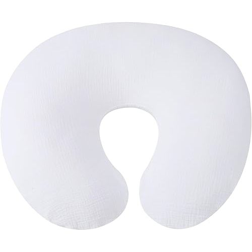 Muslin Nursing Pillow Cover Soft 100% Cotton Feeding Pillow Slipcover Fits Standard Infant Nursing Pillow or Positioner for Boy and Girl, White