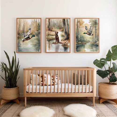 Watercolor Duck & Lab Nursery Prints: Hunting Theme, Set of 3