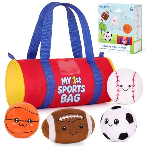 My 1st Sports Bag Plush Toy Playset with Soft Stuffed Balls | Basketball Baseball Football Soccer Ball Plush, Sensory Baby Toys for Toddlers Boys Girls