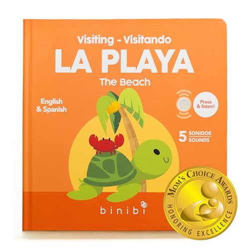 Binibi Spanish Books for Babies & Toddlers 1-3 The Beach Interactive Bilingual Sound Book with Fun Beach Sounds | Bilingual Children's Book | Spanish Learning for Kids