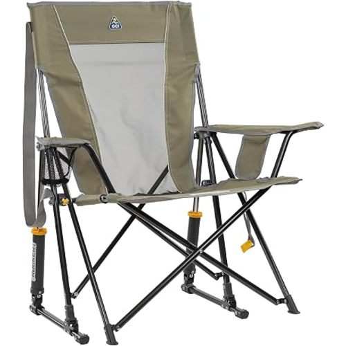 GCI Outdoor Comfort Pro Rocker Camping Chair | Portable Folding Rocking Chair with Durable Armrests & Drink Holder — Loden Green