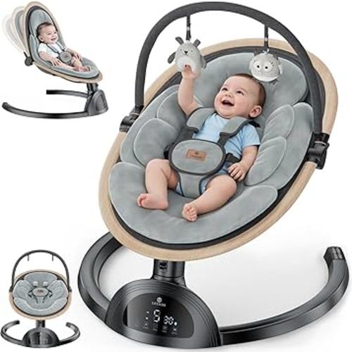 Electric Baby Swings for Infants, Infant Swing with Music Speaker, 3 Seat Positions, 5 Speeds and Remote Control for Newborn Boy Girl, Indoor & Outdoor Use, Black