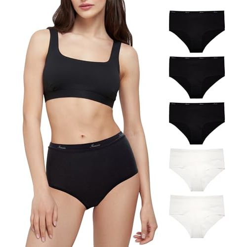 Womens Organic Cotton High Waisted Underwear for Women Ladies Soft Breathable Panties Comfort Briefs 5 Pack