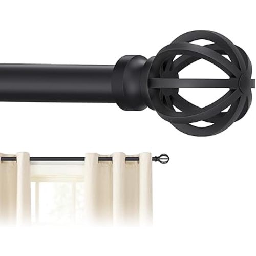 Black Curtain Rods for Windows 28 to 48 Inch, 5/8" Diameter Heavy Duty Metal Adjustable Small Drapery Rod With Bracket