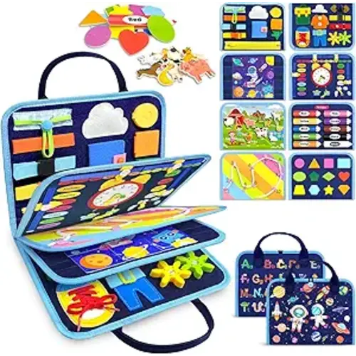 Gojmzo Busy Board Montessori Toys for Toddler Boy Birthday Gifts, Busy Book Sensory Toys for Toddlers, Learning Educational Toddler Travel Activities