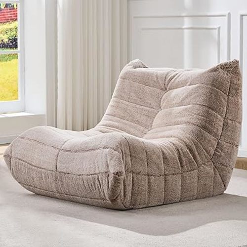 Bean Bag Chairs for Adults Giant Bean Bag Chair Memory Foam BeanBag Chair Bean Bag Sofa with Filler Faux Fur Fireside Beanbags Lazy Sofa for Living Room Bedroom Office (Brown Plush, Single)