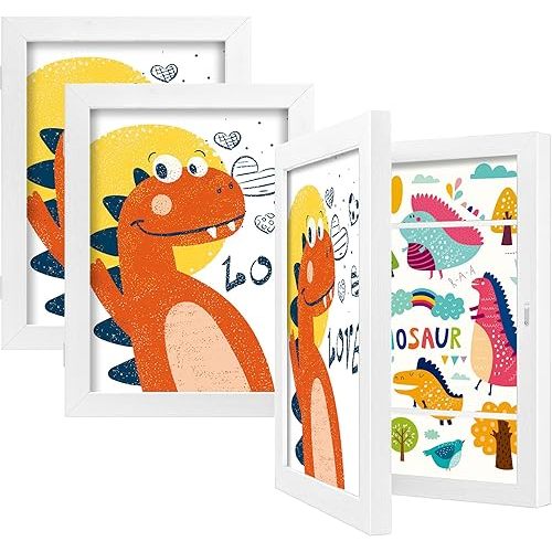 BAIJIALI White Art Frames for Kids Artwork - Front Opening Holds 150 Drawings, 3D Crafts - 3 Packs 8.5x11 with mat or 9x12 without Mat