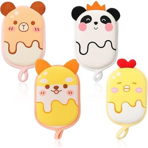 4 Pack Bath Sponge for Kids and Baby, Bath Loofah Sponge, Soft and Absorbent Exfoliating Body Scrubber Shower Cute Cartoon Mesh Sponges for Shower Washing Exfoliating Kids Baby Women Boys and Girl