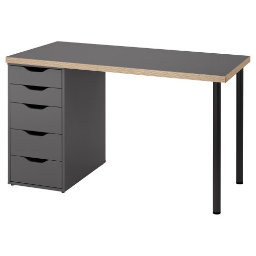 LAGKAPTEN / ALEX Desk - gray/wood effect black 47 1/4x23 5/8 "